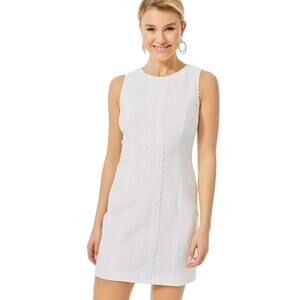 Lilly Pulitzer MILA STRETCH SHIFT DRESS White Turtle Pucker Jacquard Size 12